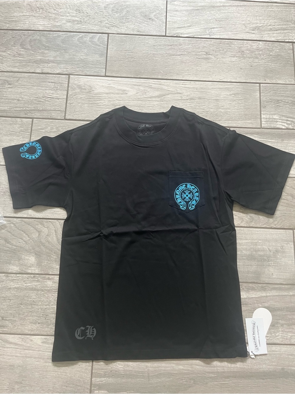 Chrome Hearts Black Short-Sleeve Tee with Teal Pocket Emblem SIZE L AND XL